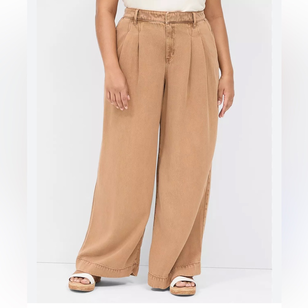 LANE BRYANT Wide Leg Trouser Fluid Jean Size‎ 18 Khaki Brown Lyocell